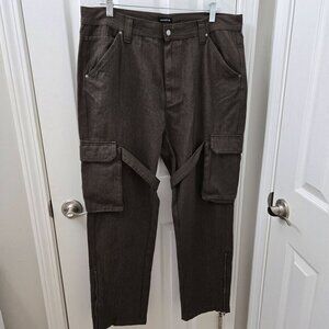 Standard Cloth Cargo Pants Men Large Army Brown Herringbone Military Grunge Punk